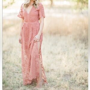 Honey punch lace dress blush color